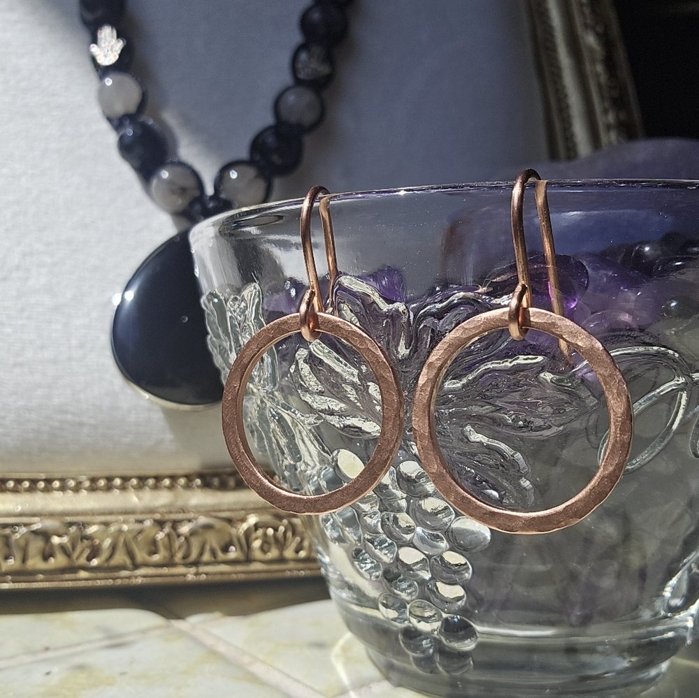 Hammered Rounds Pure Copper Earrings